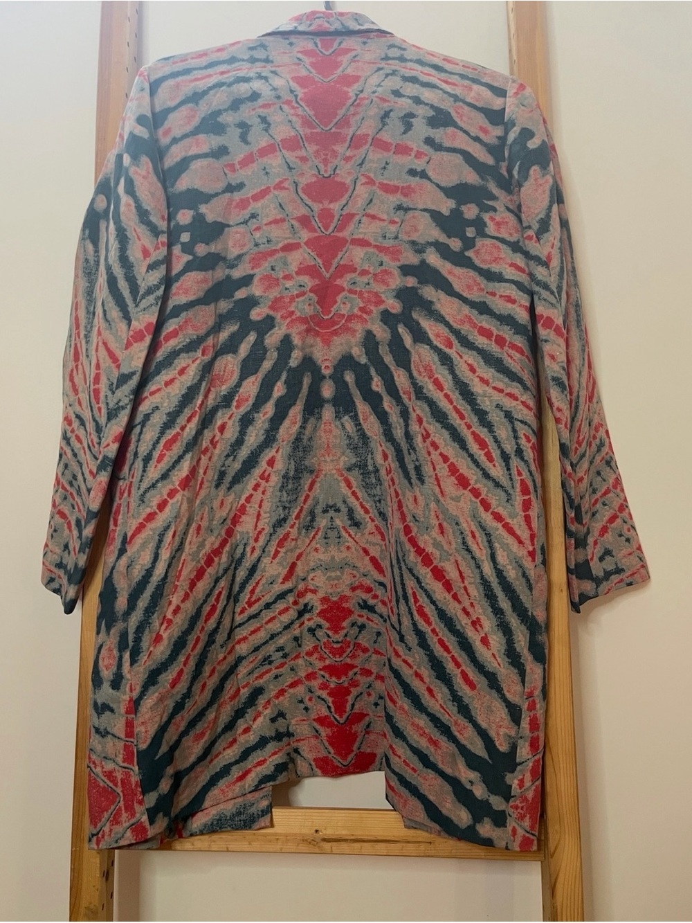 Raquel Allegra Red, Navy & Cream Patterned Long Jacket - Picture 2 of 3